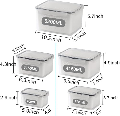 Ronanemon Large Fridge Food Storage Container Set with Lids with Strainer, Fruit Vegetable Storage Containers Keep Fruits, Vegetables, Berry, Meat Fresh longer, BPA-Free Plastic Produce Keepers - Image 2