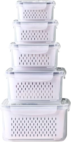Ronanemon Large Fridge Food Storage Container Set with Lids with Strainer, Fruit Vegetable Storage Containers Keep Fruits, Vegetables, Berry, Meat Fresh longer, BPA-Free Plastic Produce Keepers - Image 1