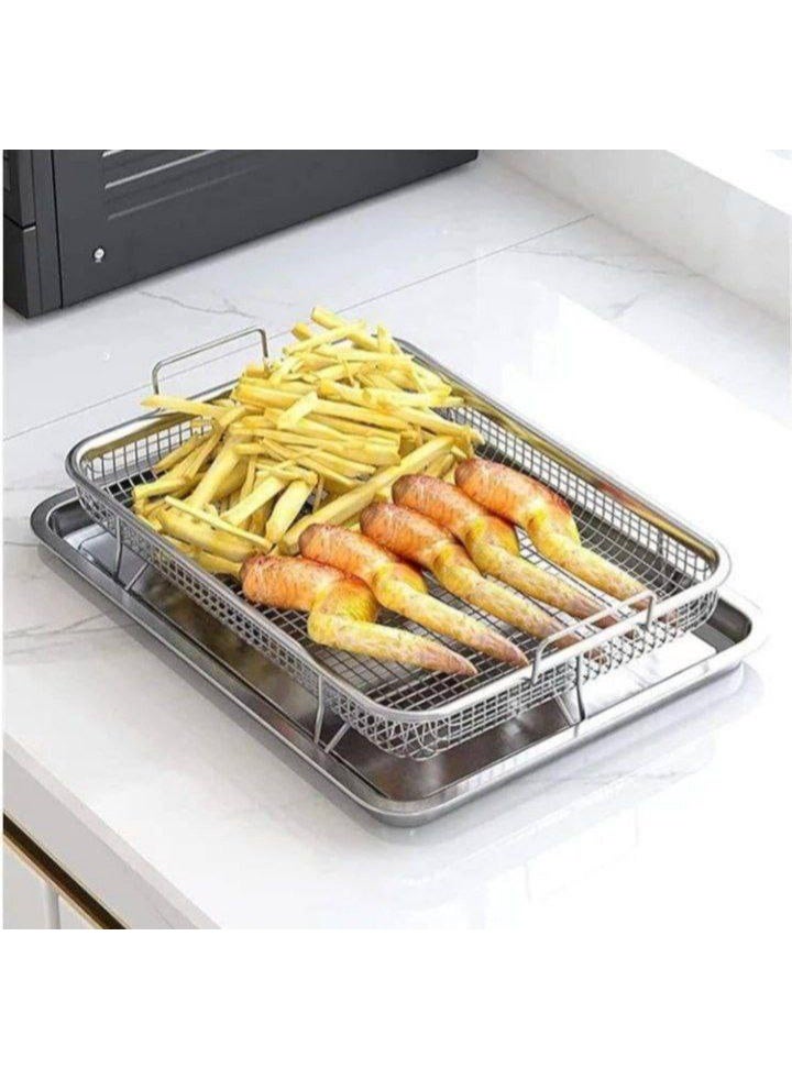 Non-Stick Roasting and Grilling Set with Elevated Mesh Crisping Tray for Oil Drainage and Uniform Heat Circulatio(B). - Image 5
