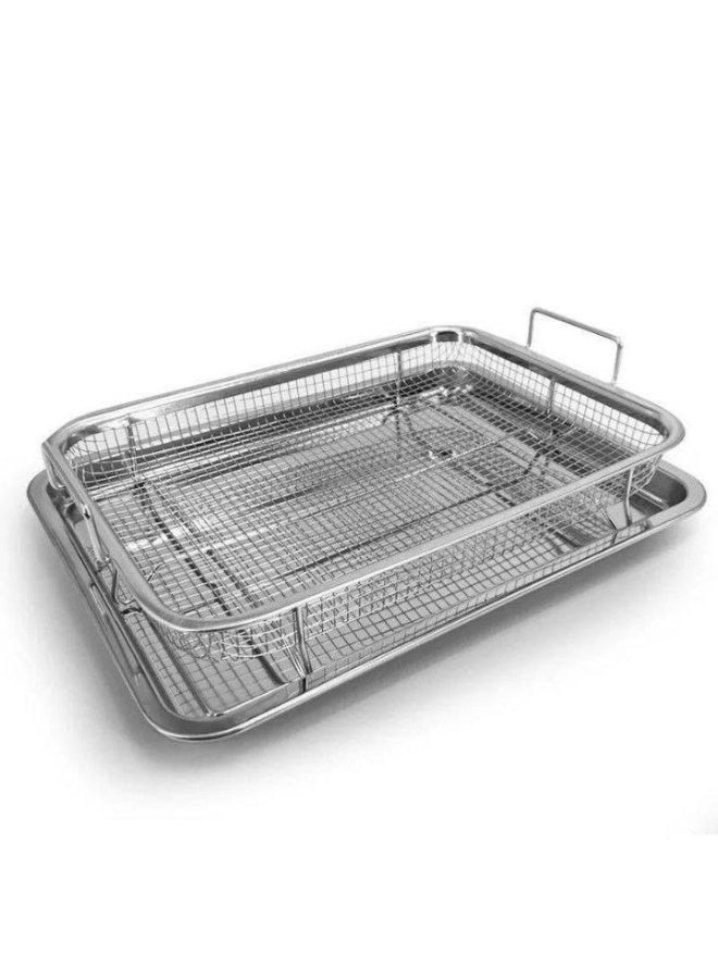 Non-Stick Roasting and Grilling Set with Elevated Mesh Crisping Tray for Oil Drainage and Uniform Heat Circulatio(B). - Image 2