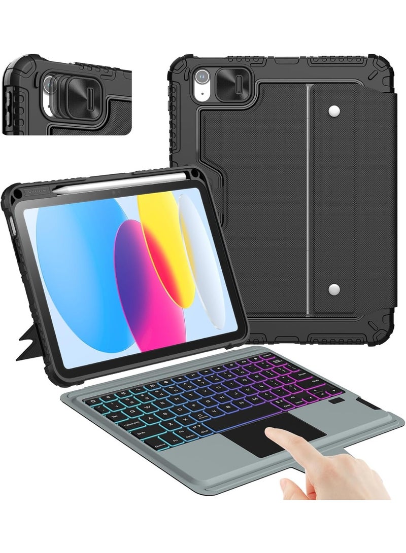 Nillkin iPad A16 (11th Gen) / 10th Gen Case with Detachable Keyboard, Magic Trackpad, 7-Color Backlit, Portrait/Landscape Modes, Rugged Keyboard Case for iPad 11th / 10th Generation (2025/2022), Black - Image 1
