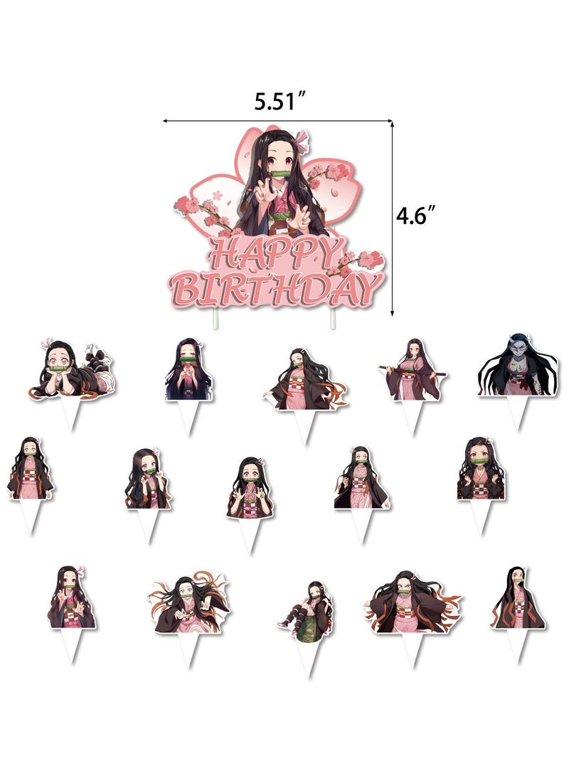Demon Slayer: Kimetsu no Yaiba Nezuko Theme Birthday Party Decoration Set Happy Birthday Banner Bunting Cake Decorating Topper Balloons For Boys Girls Birthday Decoration - Image 4