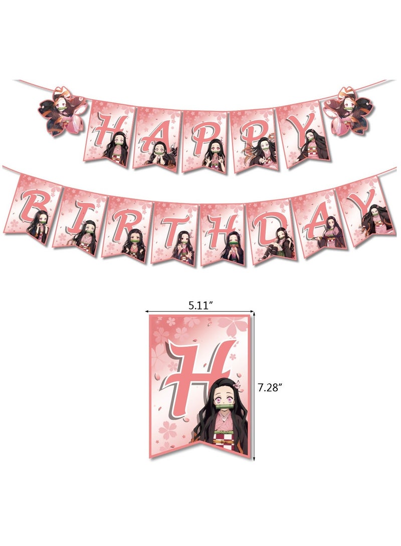 Demon Slayer: Kimetsu no Yaiba Nezuko Theme Birthday Party Decoration Set Happy Birthday Banner Bunting Cake Decorating Topper Balloons For Boys Girls Birthday Decoration - Image 5