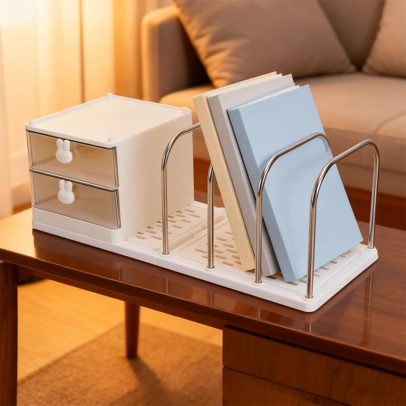 White Desk Organizer Book Stand With Anti Slip Base 8kg Capacity For Home Office School Dorm - Image 3