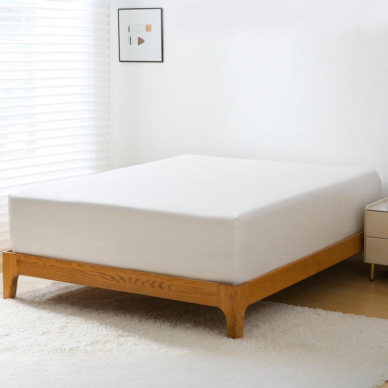 GOKOTTA Fitted Sheet Only - 16 Inch Pocket Bamboo Rayon Fitted Sheet  Super Soft and Cooling Bottom Sheet with 4 Elastic Corner Straps(Cream White  California King) - Image 1