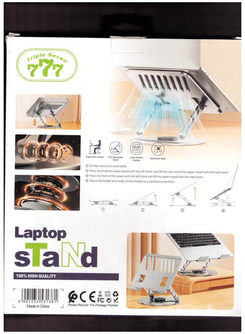777 MD-88 Adjustable Metal Laptop Stand – 360° Rotating Aluminum Alloy Holder with Open Cooling Design & 3Bro Warranty - Image 4