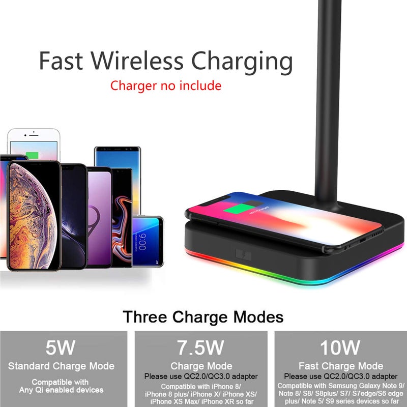 KAFRI RGB Headphone Stand with Wireless Charger Desk Gaming Headset Holder Hanger Rack with 10W/7.5W Fast Charge QI Wireless Charging Pad - Suitable for Gamer Desktop Table Game Earphone Accessories - Image 3