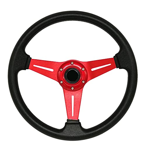 YEHICY 13.8” Auto Racing Steering Wheel Quick Release 6 Bolts Flat Drifting Universal Car Sport Steering Wheel Pu Leather and Aluminum Spokes with Horn Button - Image 1