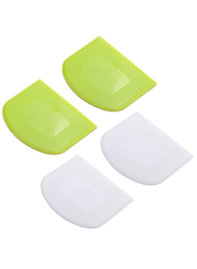 GUSGU 4 Pcs Plastic Dough Scraper Bowl Scraper Food-safe Dough Cutter Flexible Plastic Scraper Bench Scraper Multipurpose Food Scrappers for Dough, Bread, Cake, Cream, Fondant(White+Green) - Image 1
