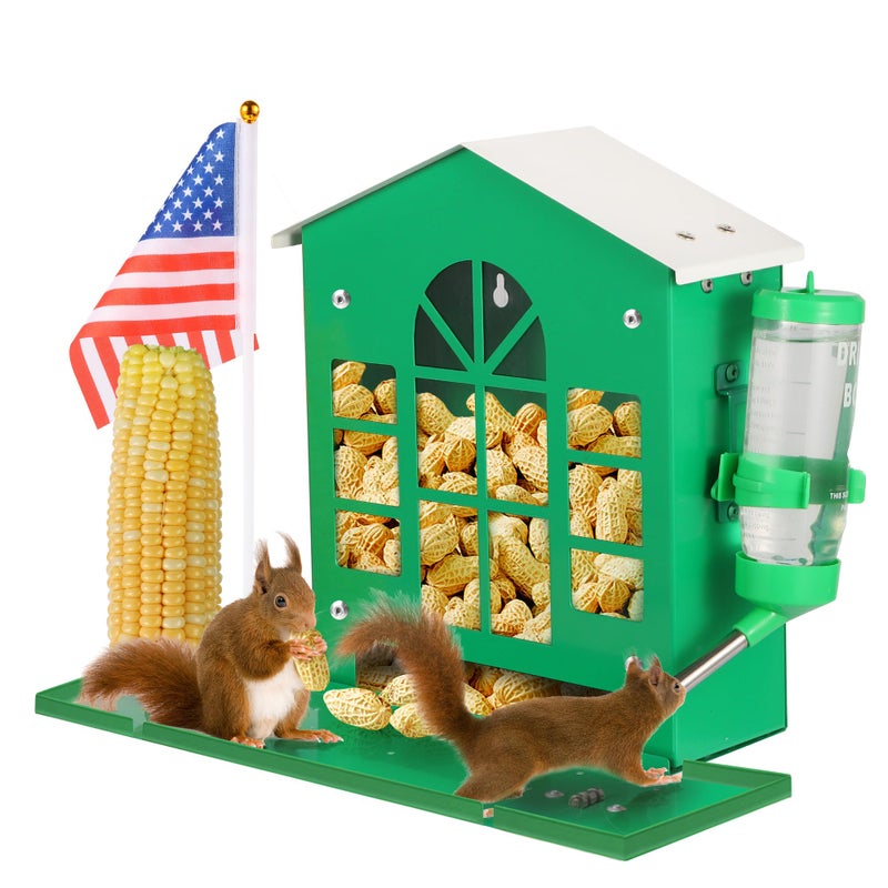 YOBTEOY Metal Squirrel Feeder for Outside Hanging Squirrel House for Outdoors with Water Bottle Flag and Corn Cobs Holder Peanut Feeder for Chipmunks Easy to Mount on Trees or Fences - Image 2