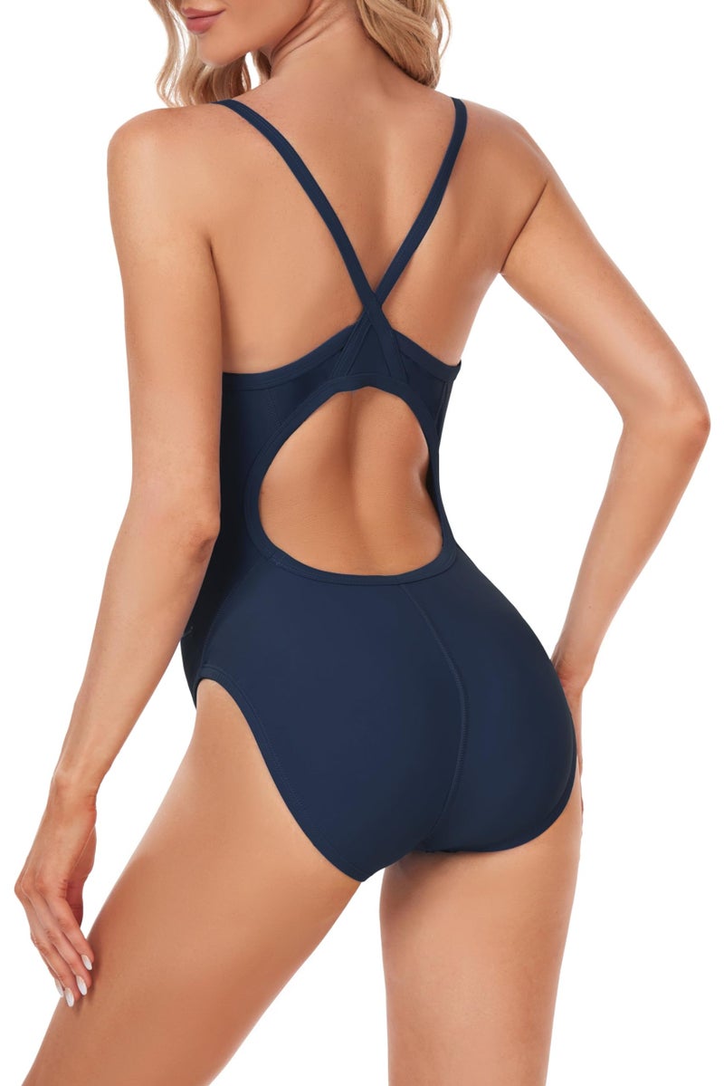 Adoretex Girl's/Women's Solid Pro One-Piece Athletic Sports Racing Swimsuit Swimwear - Navy - 34 - Image 4
