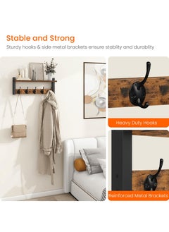 XiuWoo Wall Hooks with Shelf, Wood Coat Rack with Shelf Wall-Mounted, Entryway Hanging Shelf with 5 Metal Hooks for Clothes Hats Towel Purse Robes, Bathroom Mudroom Bedroom, Rustic Brown  - Image 4