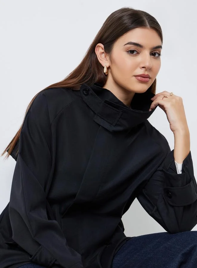 Styli Black Longline Utility Trench Jacket
