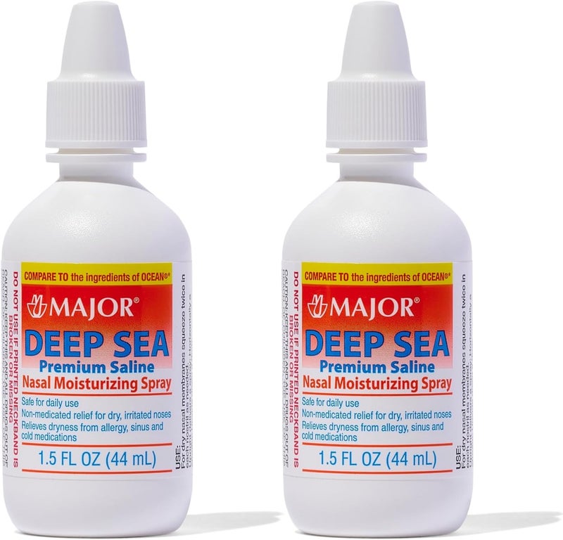 MAJOR MAJOR Deep Sea Premium Saline - Nasal Moisturizing Spray for Dryness and Irritation Relief - Sodium Chloride 0.65% - 1.5 Fl. Oz (2 Pack)