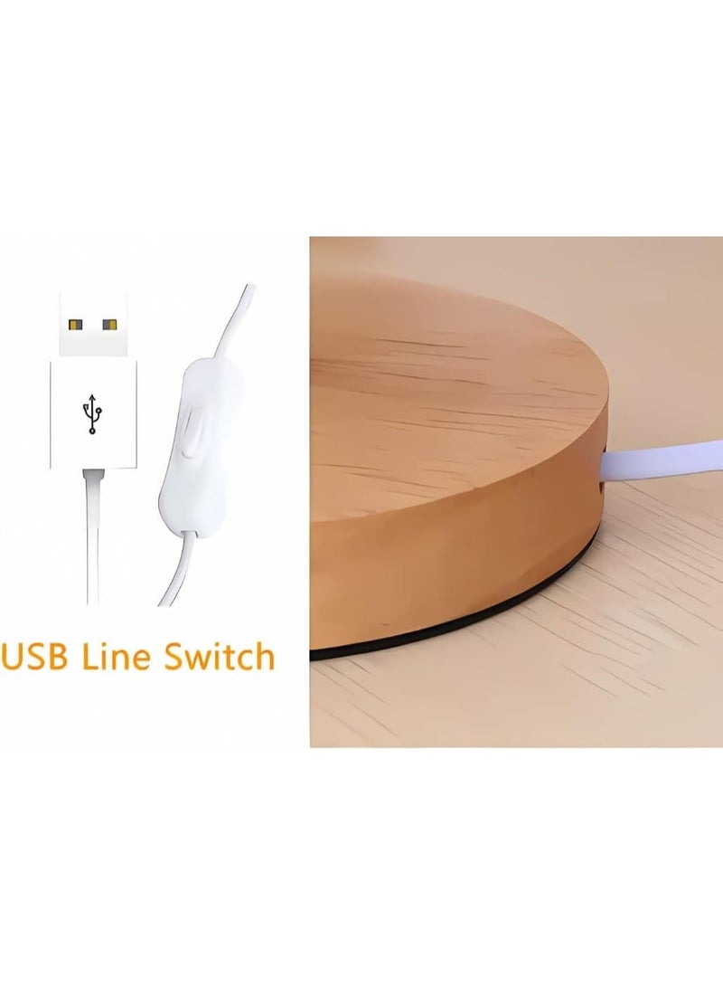 زينتورا مصباح طاولة جانبي بضوء دافئ مع منفذ USB للشحن، غطاء قماشي وقاعدة خشبية، زر تشغيل - Image 3