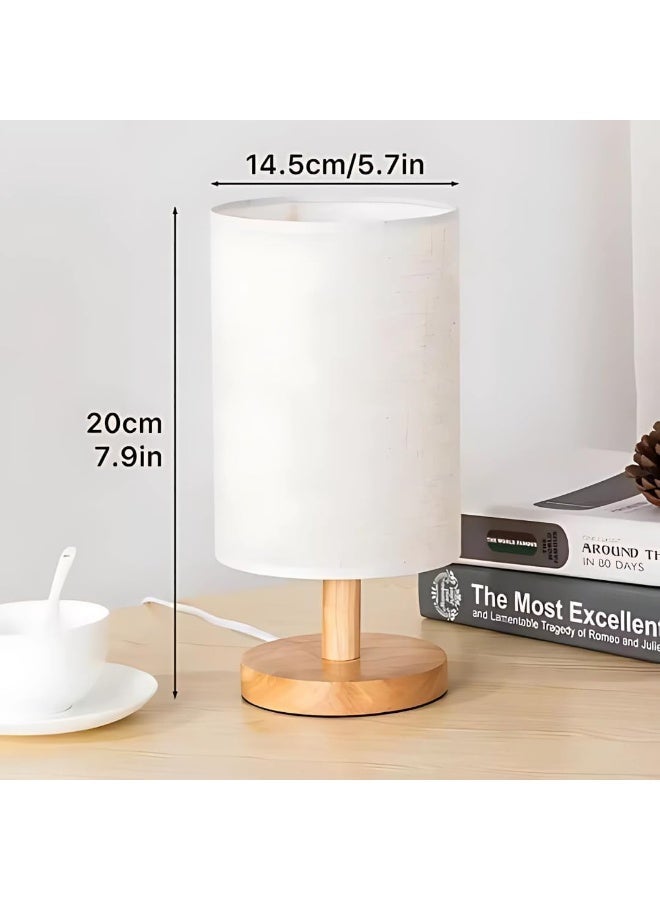زينتورا مصباح طاولة جانبي بضوء دافئ مع منفذ USB للشحن، غطاء قماشي وقاعدة خشبية، زر تشغيل - Image 5
