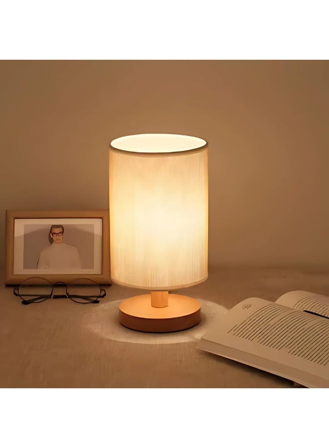 zentora Warm Light Bedside Table Lamp with USB Charging, Linen Shade & Wooden Base - Image 4