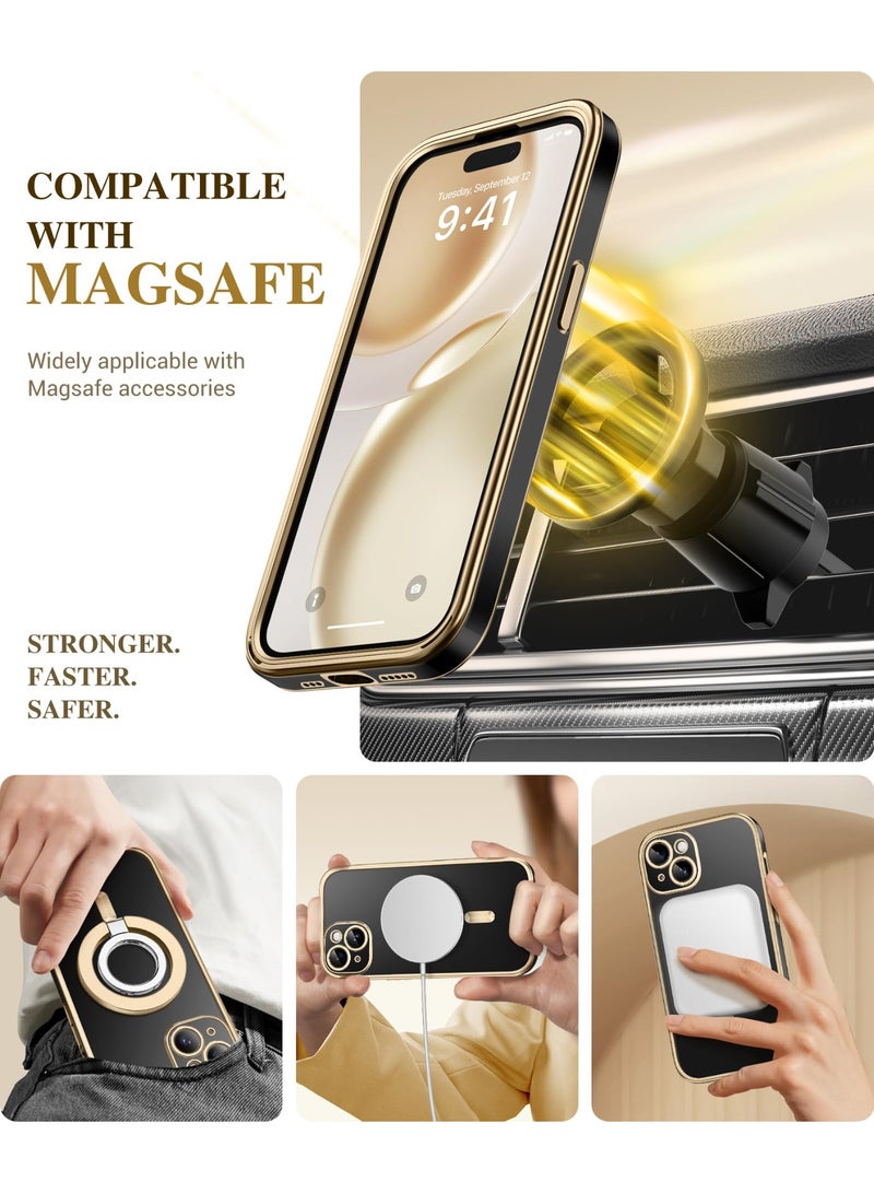 بيرفي جراب مغناطيسي لهاتف iPhone 15 متوافق مع Magsafe، جراب متين كامل الجسم مزود بواقي شاشة زجاجي مقوى 9H مدمج وحماية كاملة للكاميرا، جراب هاتف شفاف مقاوم للصدمات لهاتف iPhone 15، أسود ذهبي - Image 5