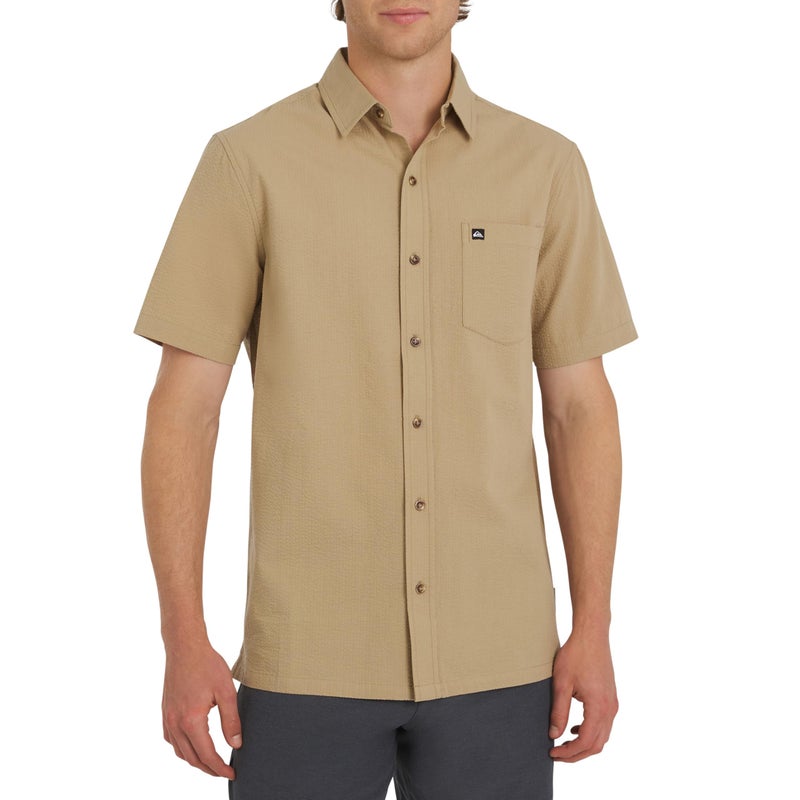 Quiksilver Men's Regular Fit Premium Cotton Short Sleeve Button Down Seersucker Shirt, Vinatge Khaki, XX-Large - Image 1