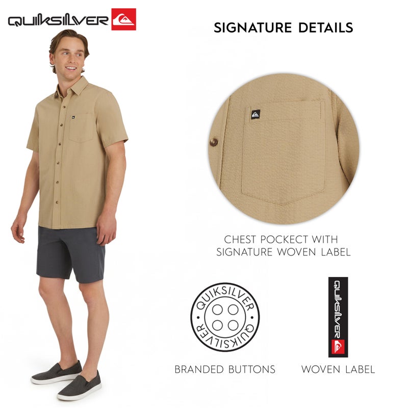 Quiksilver Men's Regular Fit Premium Cotton Short Sleeve Button Down Seersucker Shirt, Vinatge Khaki, XX-Large - Image 5