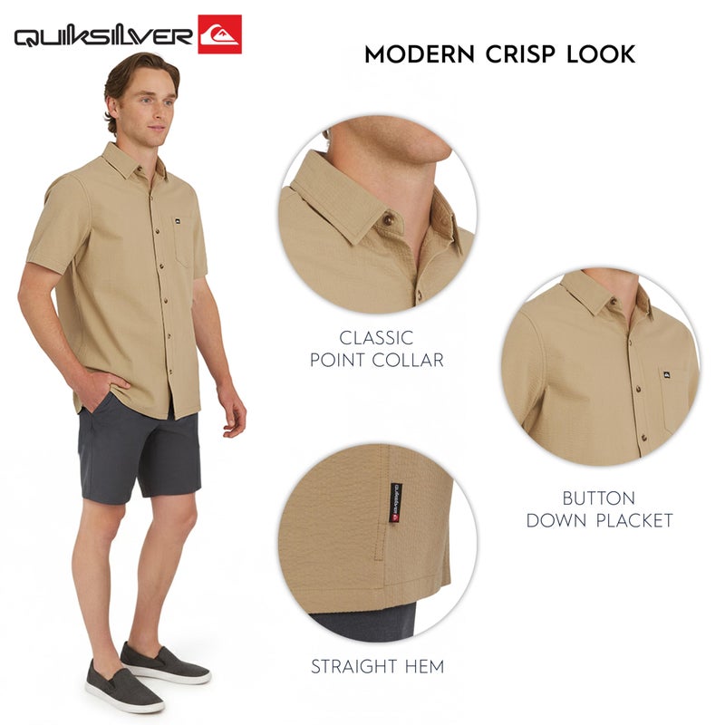 Quiksilver Men's Regular Fit Premium Cotton Short Sleeve Button Down Seersucker Shirt, Vinatge Khaki, XX-Large - Image 4