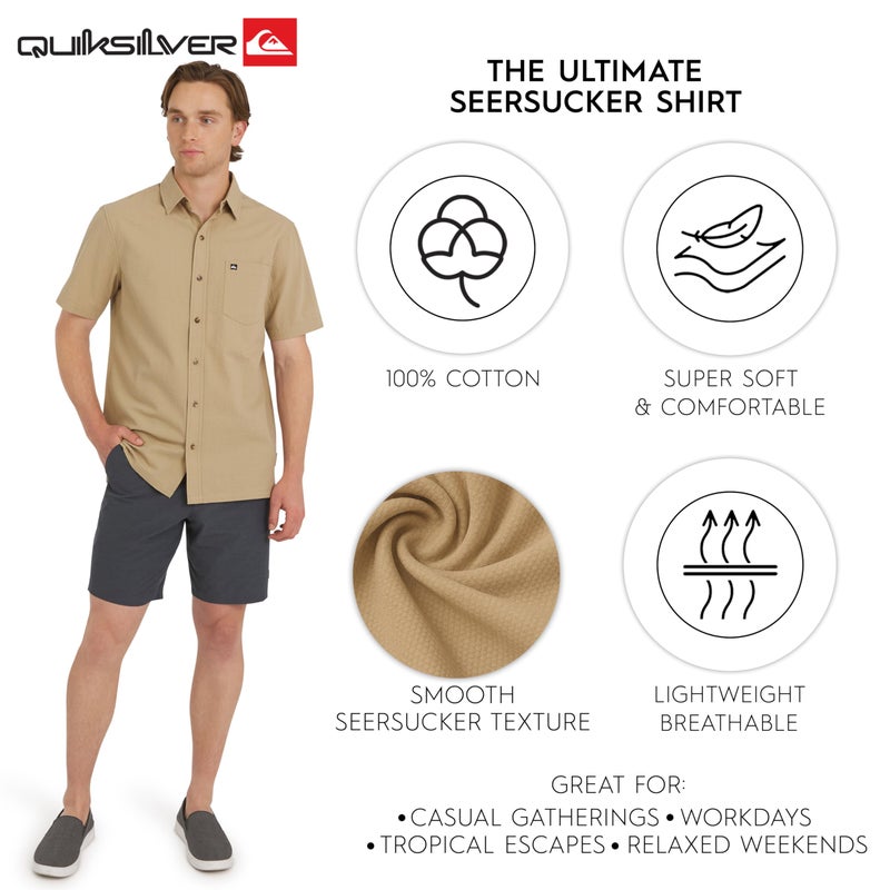 Quiksilver Men's Regular Fit Premium Cotton Short Sleeve Button Down Seersucker Shirt, Vinatge Khaki, XX-Large - Image 3
