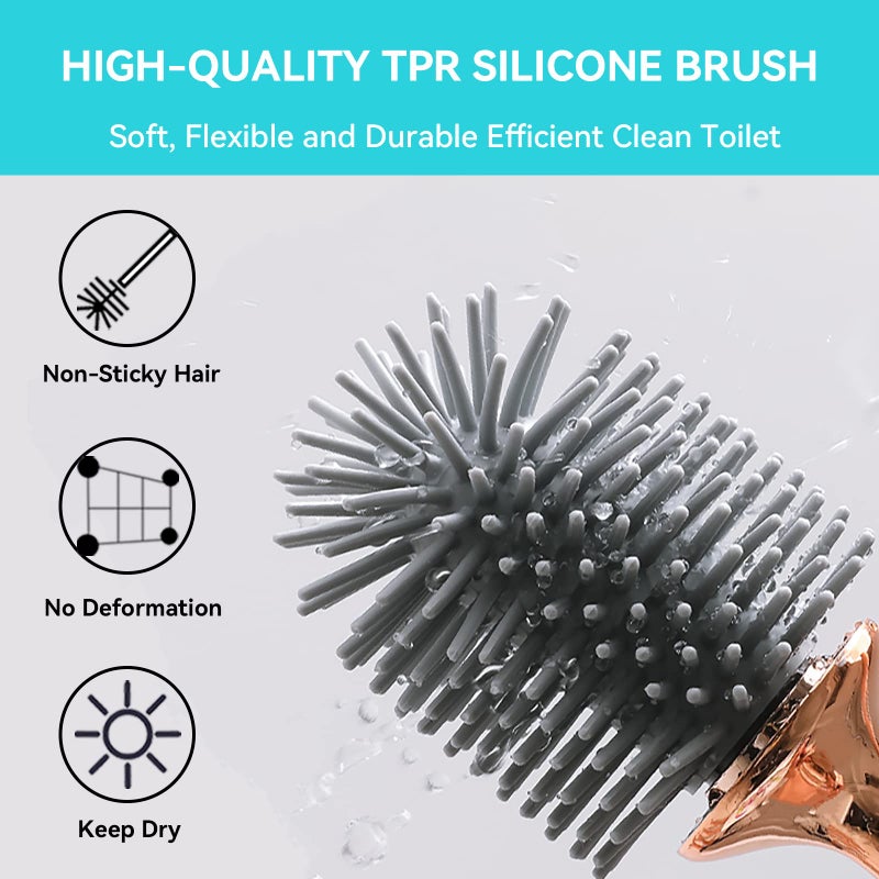 Aokala Toilet Brush and Holder, Elegant 2 Pack Silicone Toilet Bowl Brush Set with Ergonomic Long Handle, Modern Bathroom Decor Cleaning Accessories, Durable, Deep Cleaning - Black & White - Image 5