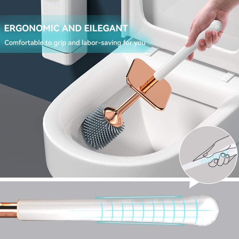 Aokala Toilet Brush and Holder, Elegant 2 Pack Silicone Toilet Bowl Brush Set with Ergonomic Long Handle, Modern Bathroom Decor Cleaning Accessories, Durable, Deep Cleaning - Black & White - Image 4