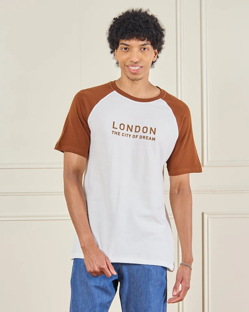 REDTAG Men Assorted Reglan Sleeve T-Shirt