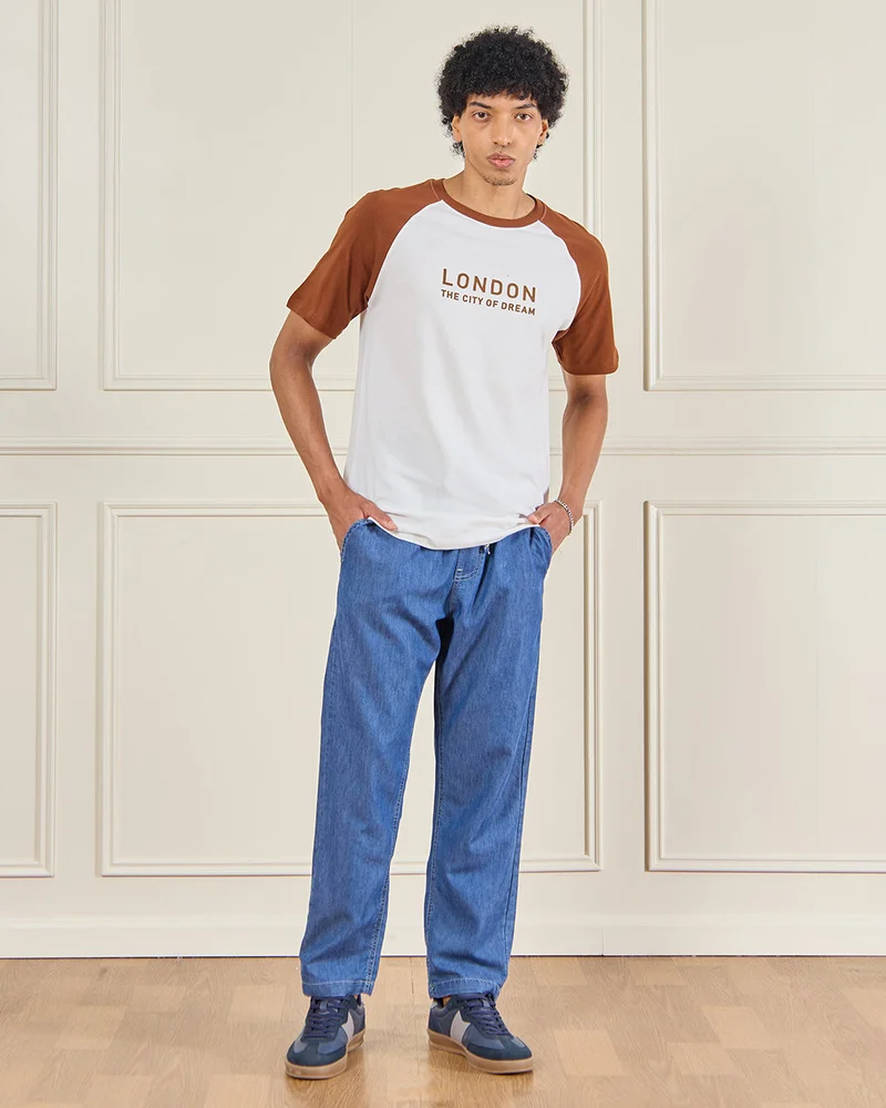 REDTAG Men Assorted Reglan Sleeve T-Shirt