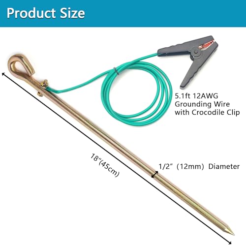Minidodoca Portable Ground Rod with 5.1ft 12AWG UL Listed Grounding Wire with Crocodile Clip,Great for Electric Fences,Antennas,Generator,Ground Post Pin(Grounding Rod with 5.1ft Wire) - Image 2
