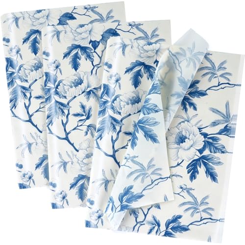 KESTAR 60 Sheets Blue Floral Tissue Paper, 14" x 20" Blue White Peony Flower Tissue Paper Bulk for Gift Bags, Vintage Chinoiserie Gift Wrapping Tissue for Crafts Packaging Wedding Birthday Party Decor - Image 1
