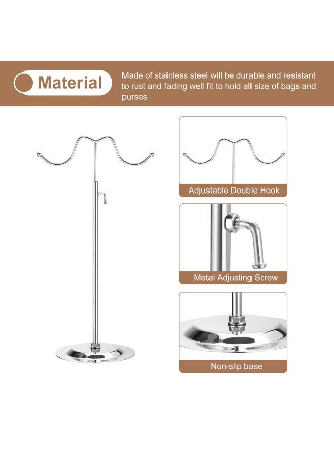uxcell Purse Display Stand Set 2 Pack Adjustable Tabletop Double Hook Handbag Rack Metal Bag Holder for Retail Boutique Store - Silver - Image 4
