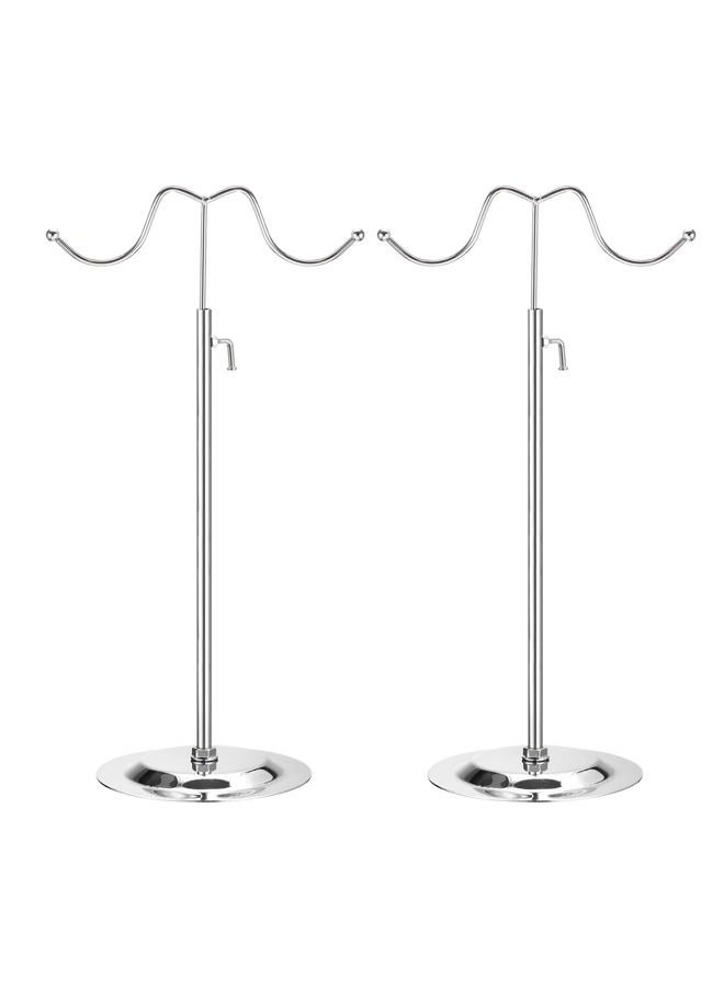 uxcell Purse Display Stand Set 2 Pack Adjustable Tabletop Double Hook Handbag Rack Metal Bag Holder for Retail Boutique Store - Silver - Image 1