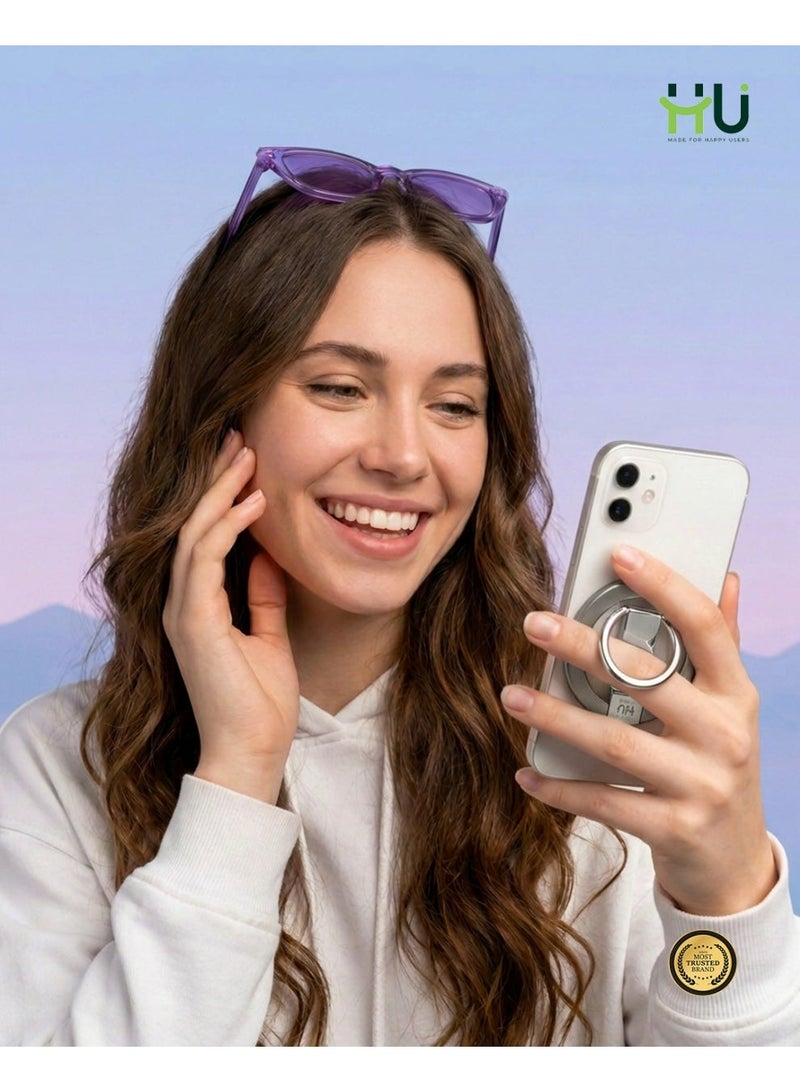 إتش يو حامل هاتف مغناطيسي SNAP.HOLD.GO – حلقة هاتف رفيعة من سبائك الزنك مع دوران 360° وحامل قابل للطي – رمادي - Image 3