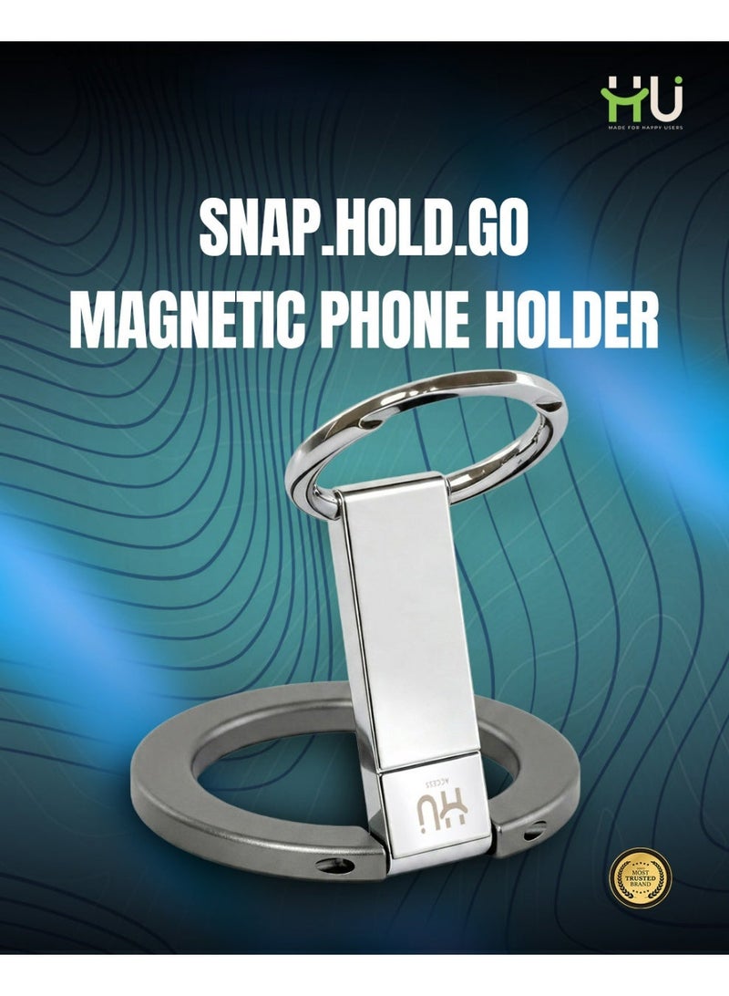 إتش يو حامل هاتف مغناطيسي SNAP.HOLD.GO – حلقة هاتف رفيعة من سبائك الزنك مع دوران 360° وحامل قابل للطي – رمادي - Image 4
