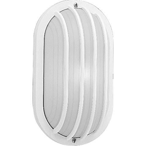 Progress Lighting 1-Light UV Stabilized Ribbed Frosted Polycarbonate Shade Modern Outdoor 10-1/2" Wall or Ceiling Light, Bulkheads Collection, Outdoor, P5705-30, White - Image 1