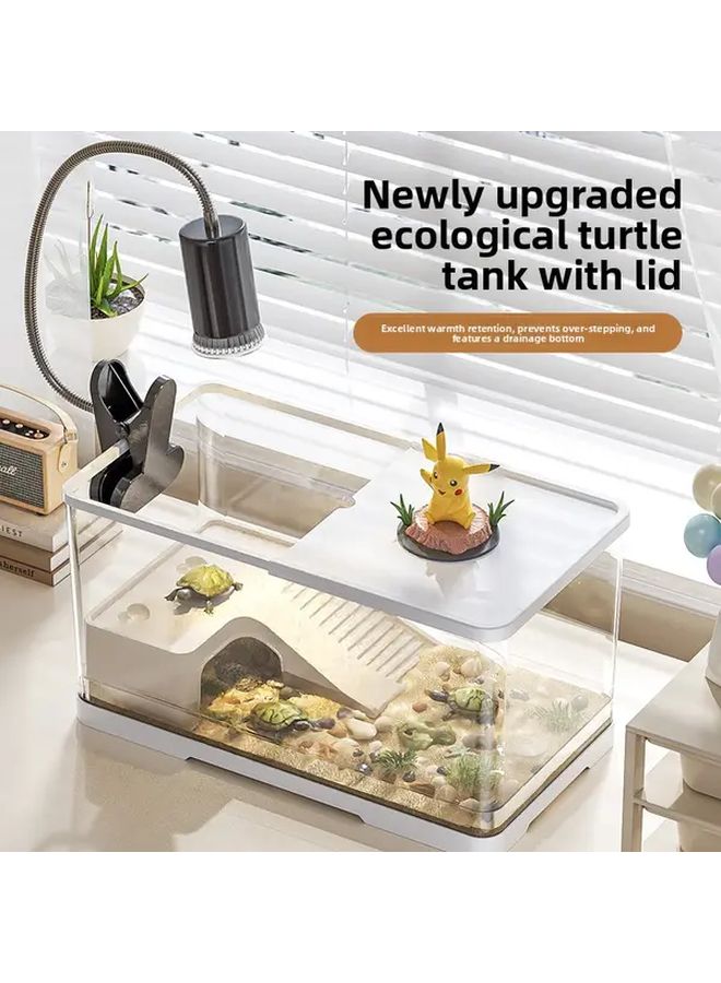 Medium Transparent White Turtle Tank with Lid Drainage Hole Easy Clean Terrarium - Image 2