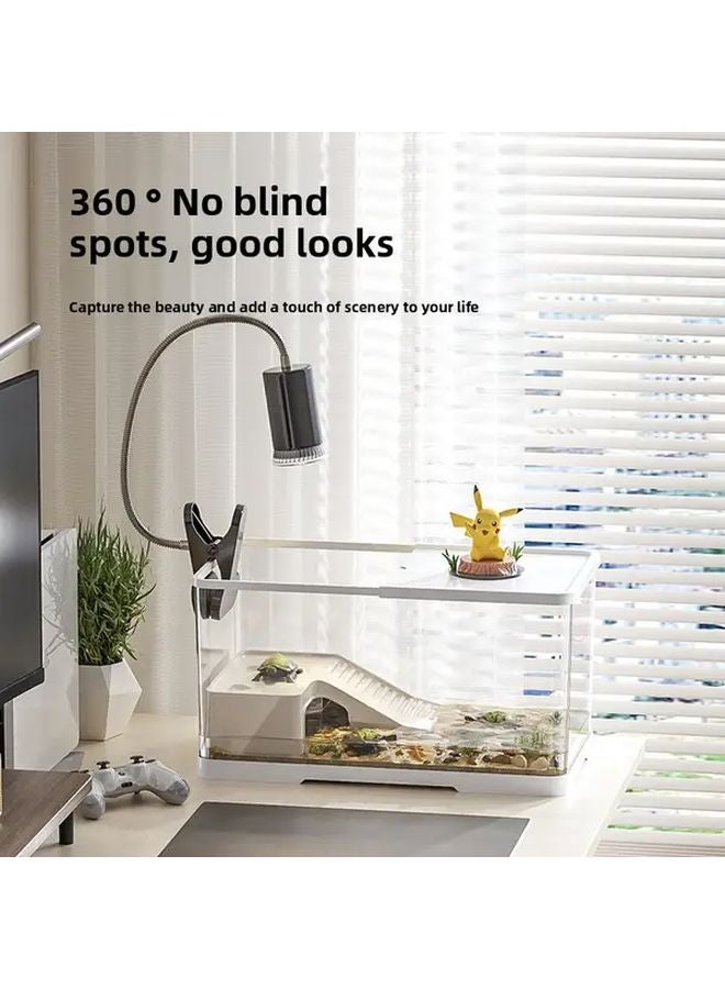 Medium Transparent White Turtle Tank with Lid Drainage Hole Easy Clean Terrarium - Image 4