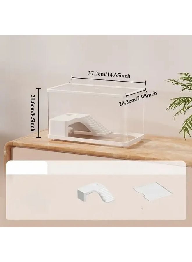 Medium Transparent White Turtle Tank with Lid Drainage Hole Easy Clean Terrarium - Image 5