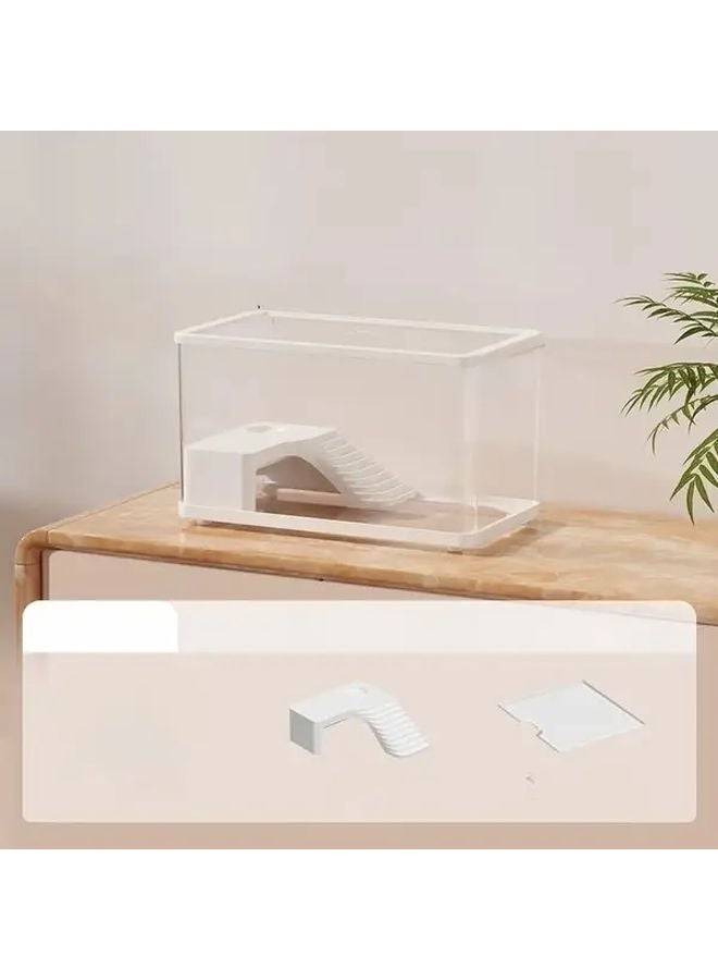 Medium Transparent White Turtle Tank with Lid Drainage Hole Easy Clean Terrarium - Image 1