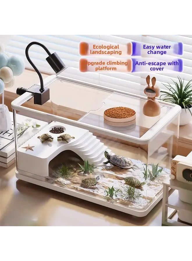 Medium Transparent White Turtle Tank with Lid Drainage Hole Easy Clean Terrarium - Image 3