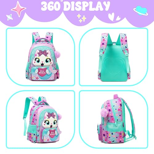 Meetbelify Kids Cut Cat Backpacks for Girls School Backpack with Lunch Bag for Elmentary Students Kids Travel Bookbag for Girls Age 6-12 - Image 3
