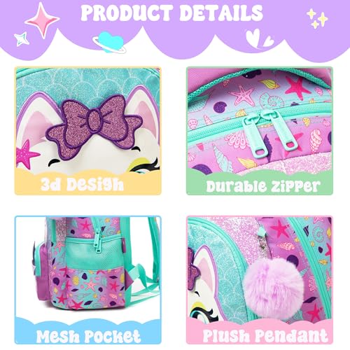 Meetbelify Kids Cut Cat Backpacks for Girls School Backpack with Lunch Bag for Elmentary Students Kids Travel Bookbag for Girls Age 6-12 - Image 5