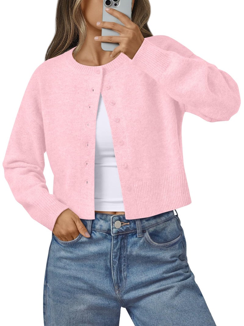 LILLUSORY Womens Cropped Cardigan Sweaters Lightweight Fall Crop Cotton Knit Y2k Outfits Fashion Button Up Clothes 2025 Light Pink XL - Image 1
