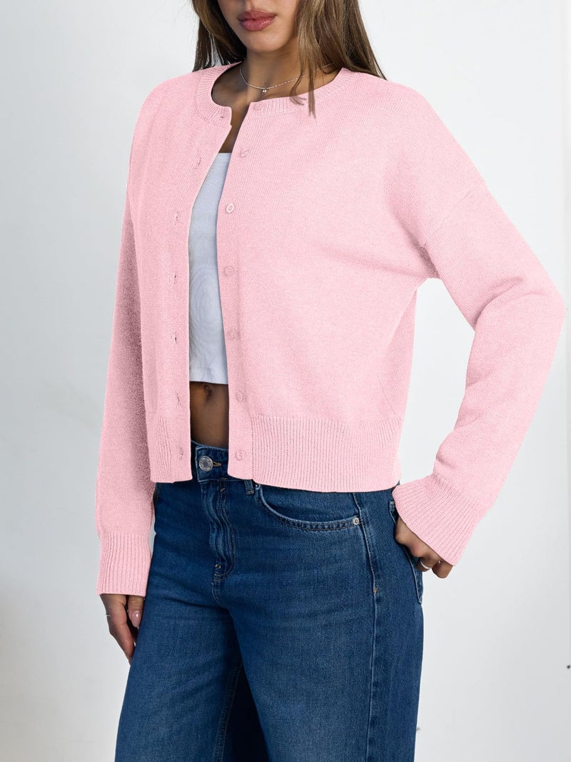 LILLUSORY Womens Cropped Cardigan Sweaters Lightweight Fall Crop Cotton Knit Y2k Outfits Fashion Button Up Clothes 2025 Light Pink XL - Image 3