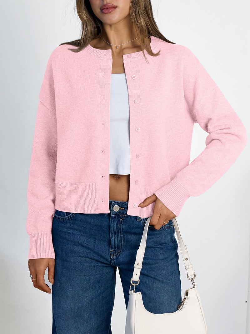 LILLUSORY Womens Cropped Cardigan Sweaters Lightweight Fall Crop Cotton Knit Y2k Outfits Fashion Button Up Clothes 2025 Light Pink XL - Image 2