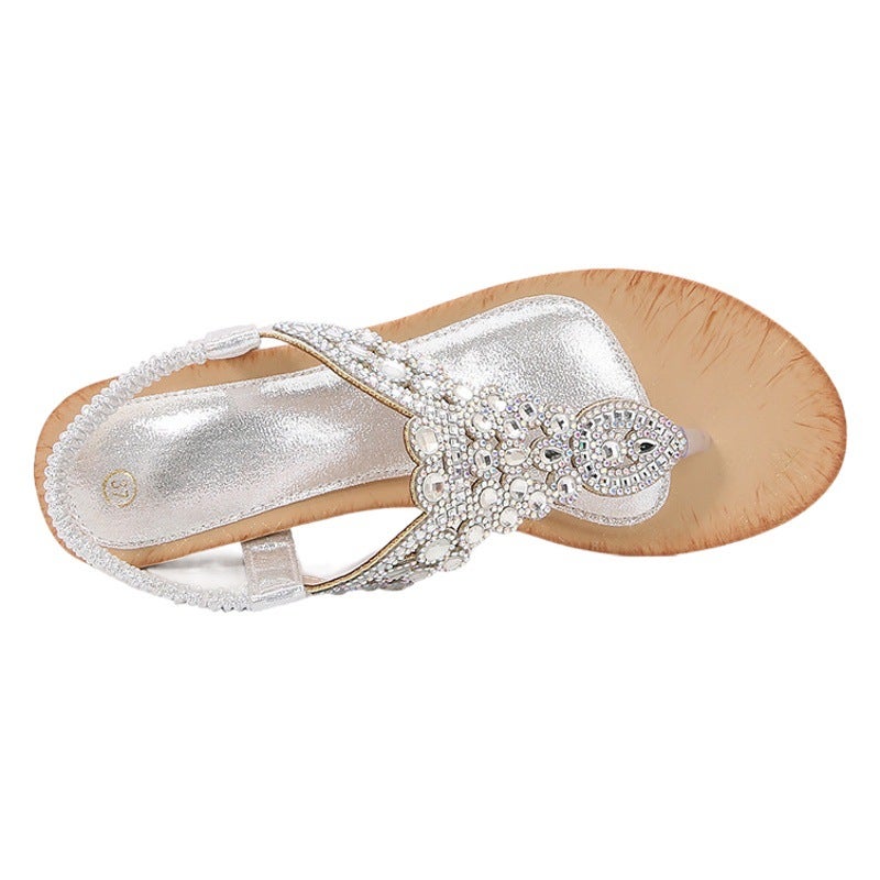 2026 Ladies Shoes Bohemian New Fashion Rhinestone Sandals Korean Style Thick-Soled Wedge Women''s Shoes - Image 2