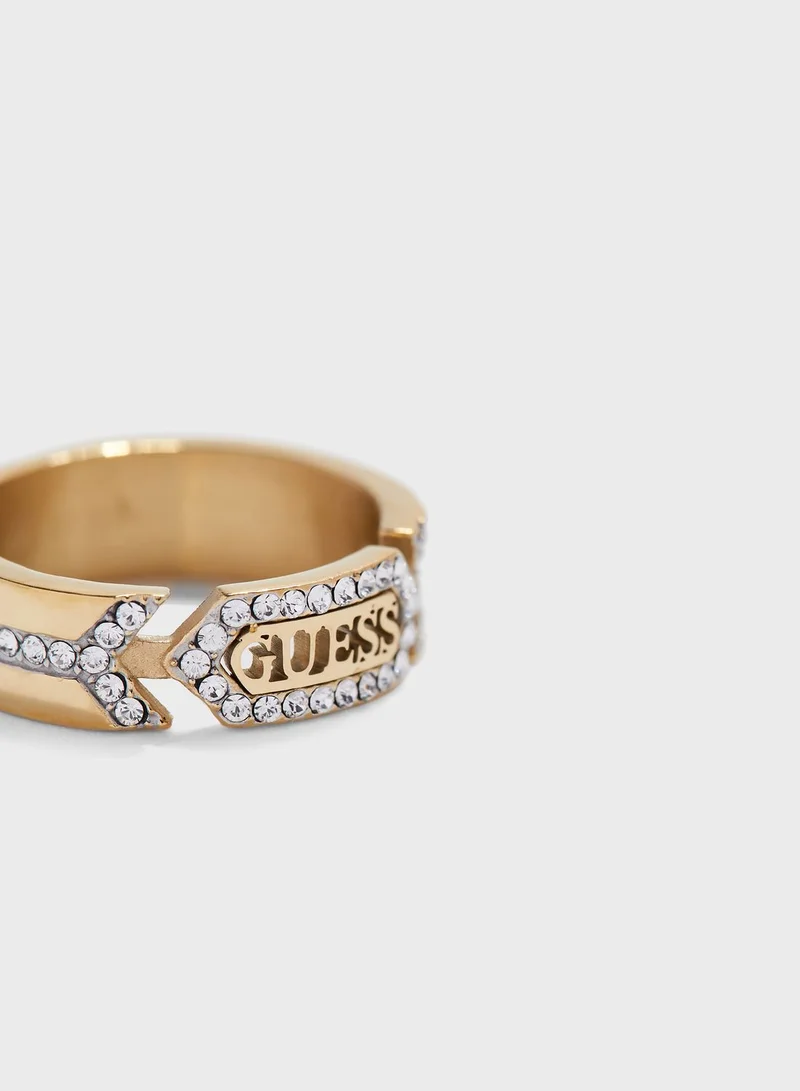 GUESS Hexagon Logo Plaque Ring