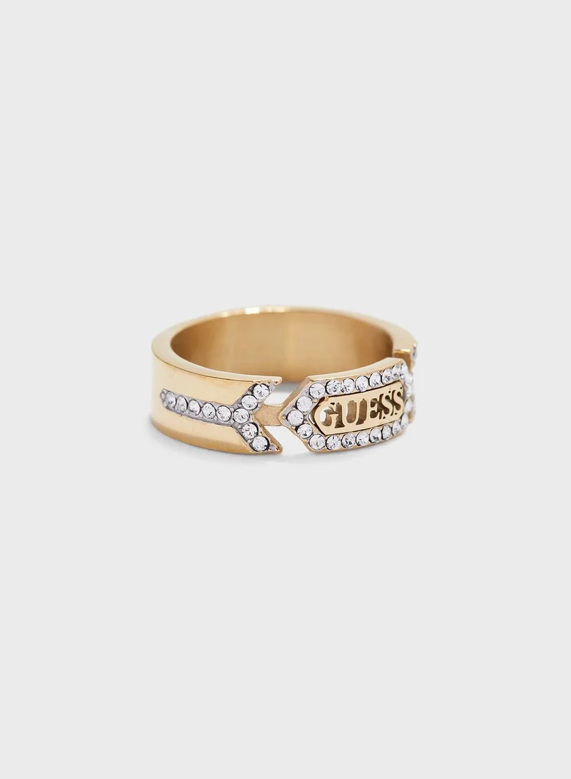 GUESS Hexagon Logo Plaque Ring